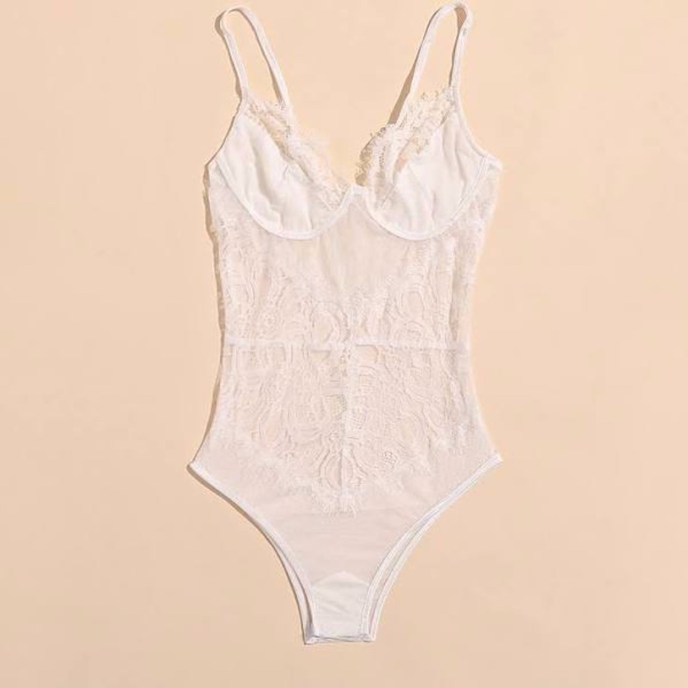 'All Mine' White Lace Bodysuit